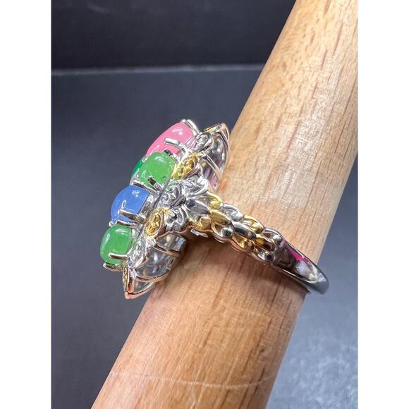 NEW rainbow harmony jade ring in vermeil and rhodium over sterling silver size 5 - Picture 9 of 16